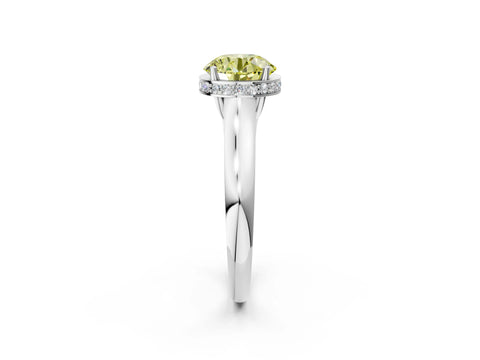White gold Fancy Yellow Round Cut Solitaire Diamond Engagement Ring with Four-Prong Setting and Tapered Band_2