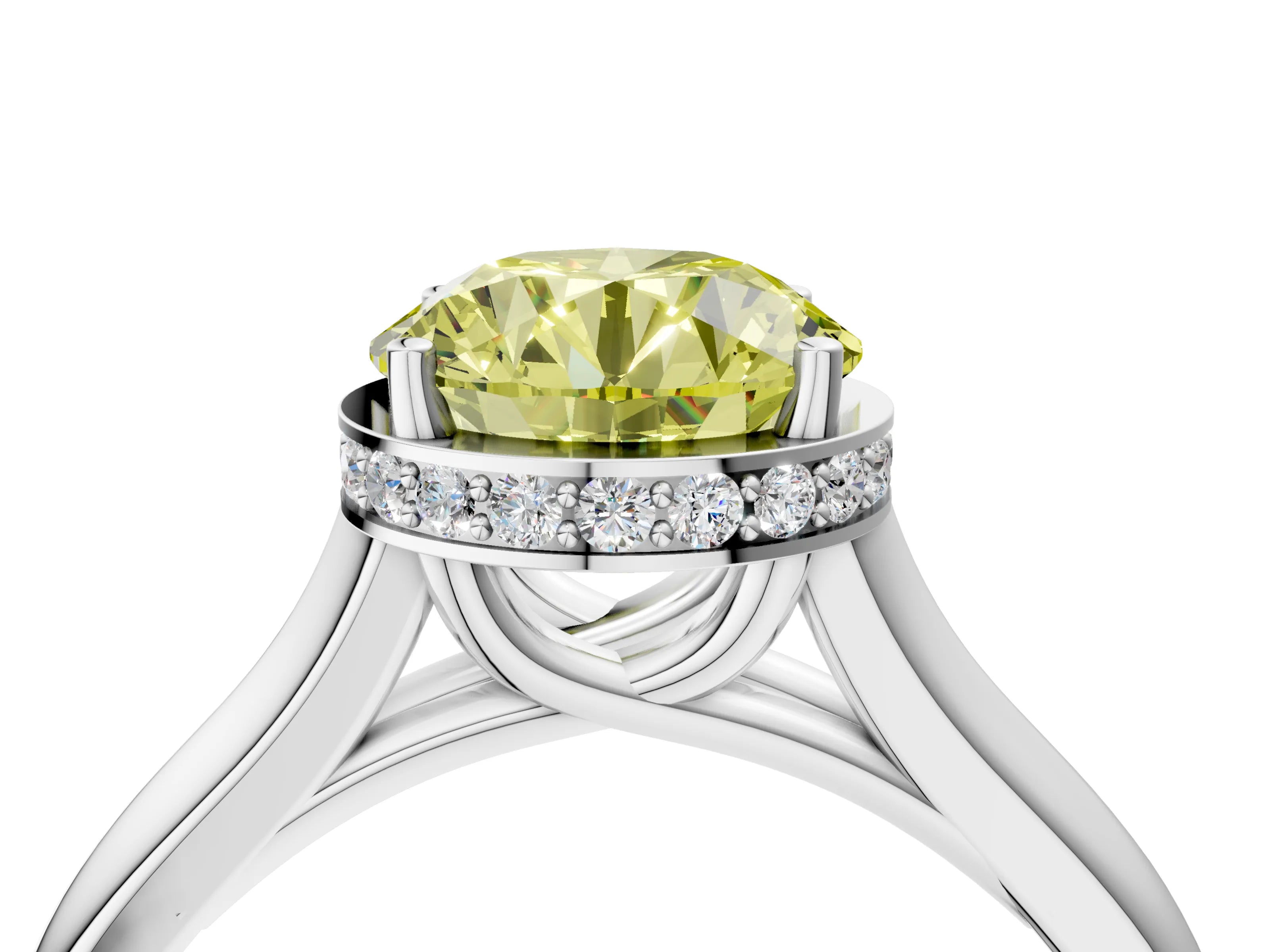 White gold Fancy Yellow Round Cut Solitaire Diamond Engagement Ring with Four-Prong Setting and Tapered Band_4