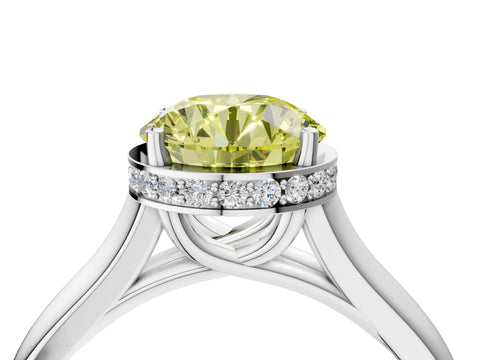White gold Fancy Yellow Round Cut Solitaire Diamond Engagement Ring with Four-Prong Setting and Tapered Band_4