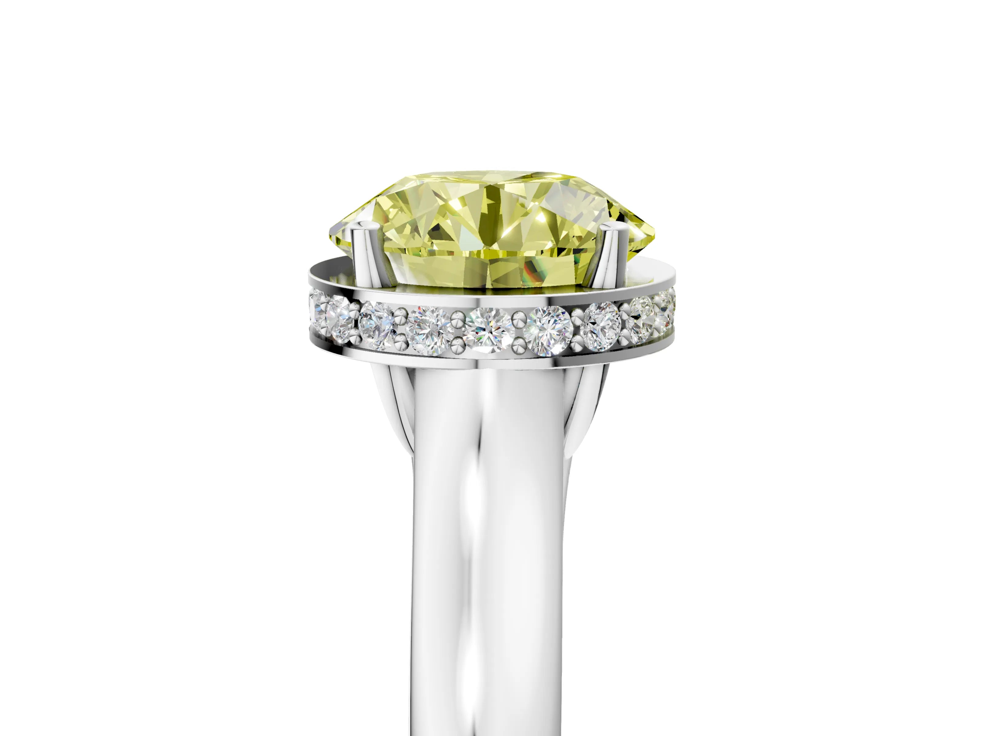 White gold Fancy Yellow Round Cut Solitaire Diamond Engagement Ring with Four-Prong Setting and Tapered Band_5