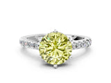 White gold Fancy Yellow Round Cut Solitaire Diamond Engagement Ring with Pavé Band and Six-Prong Setting_12