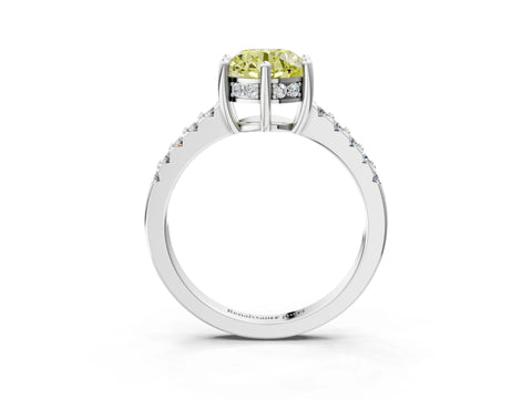 White gold Fancy Yellow Round Cut Solitaire Diamond Engagement Ring with Pavé Band and Six-Prong Setting_3