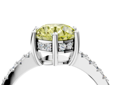 White gold Fancy Yellow Round Cut Solitaire Diamond Engagement Ring with Pavé Band and Six-Prong Setting_4