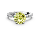 White gold Fancy Yellow Round  Cut Solitaire Diamond Engagement Ring with Pave Band and Four-Prong Setting