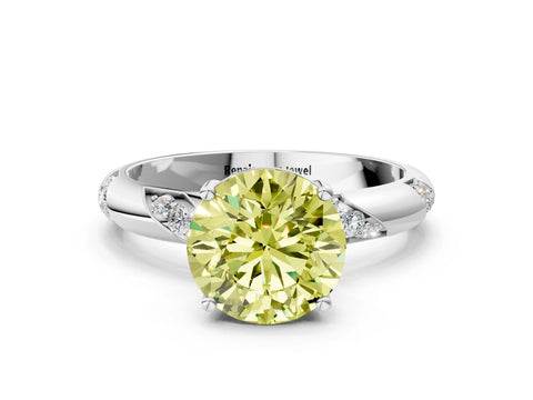 White gold Fancy Yellow Round Cut Solitaire Diamond Engagement Ring with Twisted Pave Band and Four-Prong Setting_19