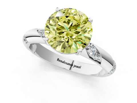 White gold Fancy Yellow Round Cut Solitaire Diamond Engagement Ring with Twisted Pave Band and Four-Prong Setting_20