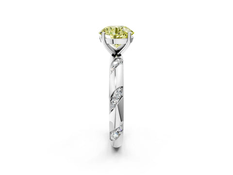 White gold Fancy Yellow Round Cut Solitaire Diamond Engagement Ring with Twisted Pave Band and Four-Prong Setting_21
