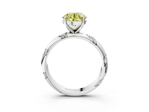 White gold Fancy Yellow Round Cut Solitaire Diamond Engagement Ring with Twisted Pave Band and Four-Prong Setting_22