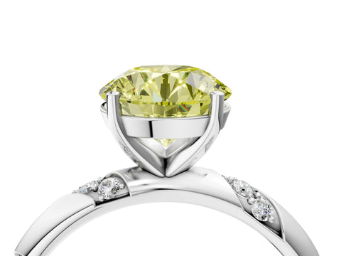 White gold Fancy Yellow Round Cut Solitaire Diamond Engagement Ring with Twisted Pave Band and Four-Prong Setting_23