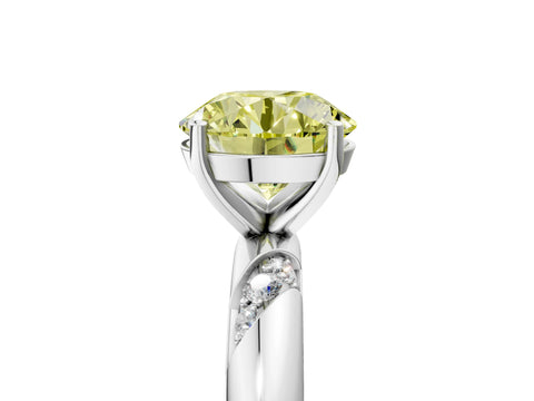 White gold Fancy Yellow Round Cut Solitaire Diamond Engagement Ring with Twisted Pave Band and Four-Prong Setting_24