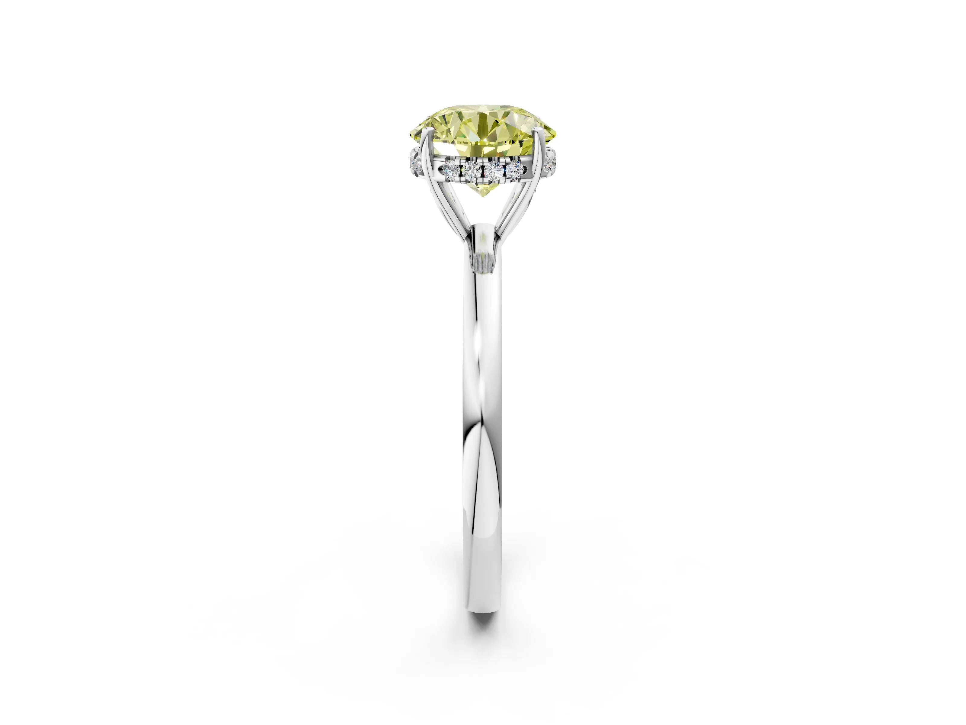 White gold Fancy Yellow Round Cut Solitaire Diamond Ring with Prong Setting and Plain Band_14