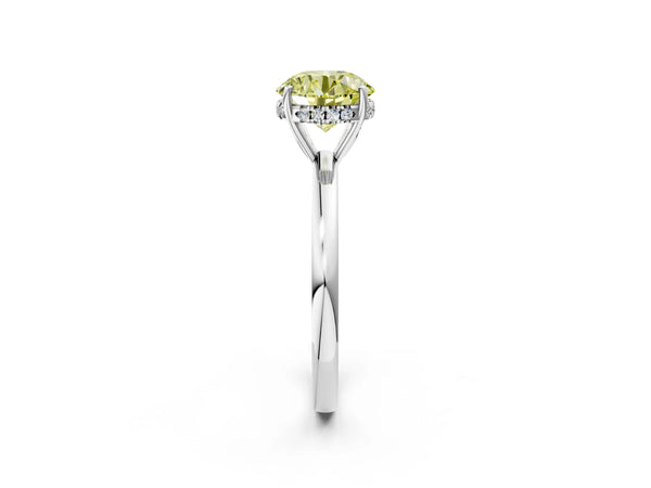 Platinum Fancy Yellow Round Cut Solitaire Diamond Ring with Prong Setting and Plain Band