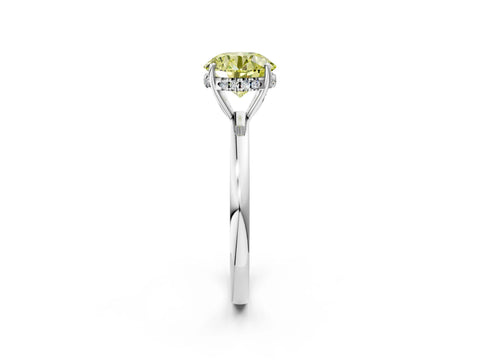 White gold Fancy Yellow Round Cut Solitaire Diamond Ring with Prong Setting and Plain Band_14