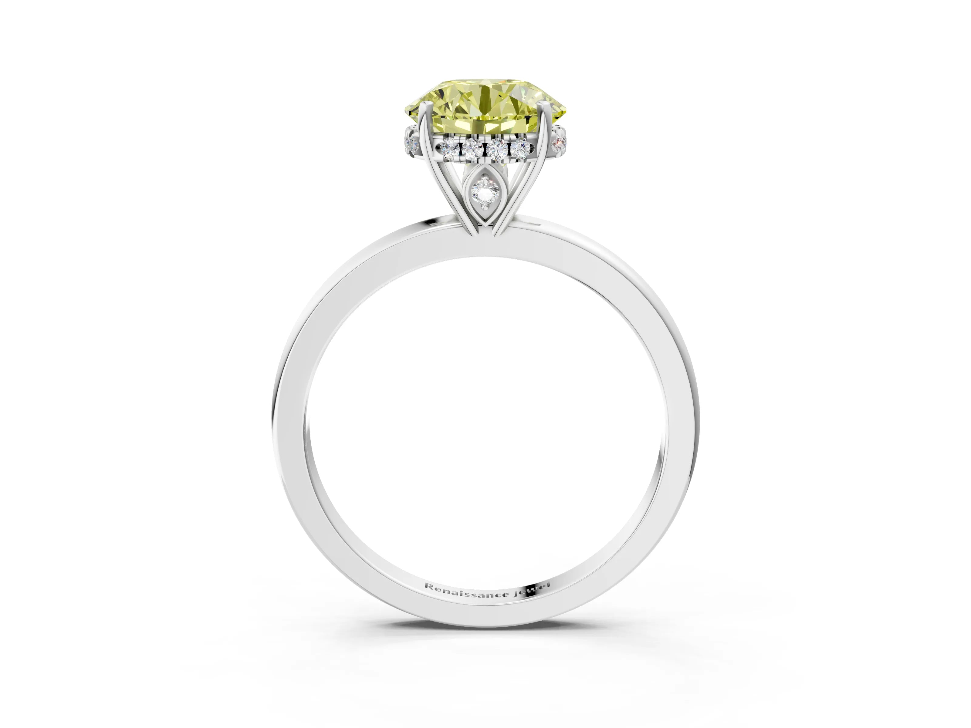 White gold Fancy Yellow Round Cut Solitaire Diamond Ring with Prong Setting and Plain Band_15
