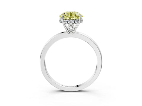 White gold Fancy Yellow Round Cut Solitaire Diamond Ring with Prong Setting and Plain Band_15