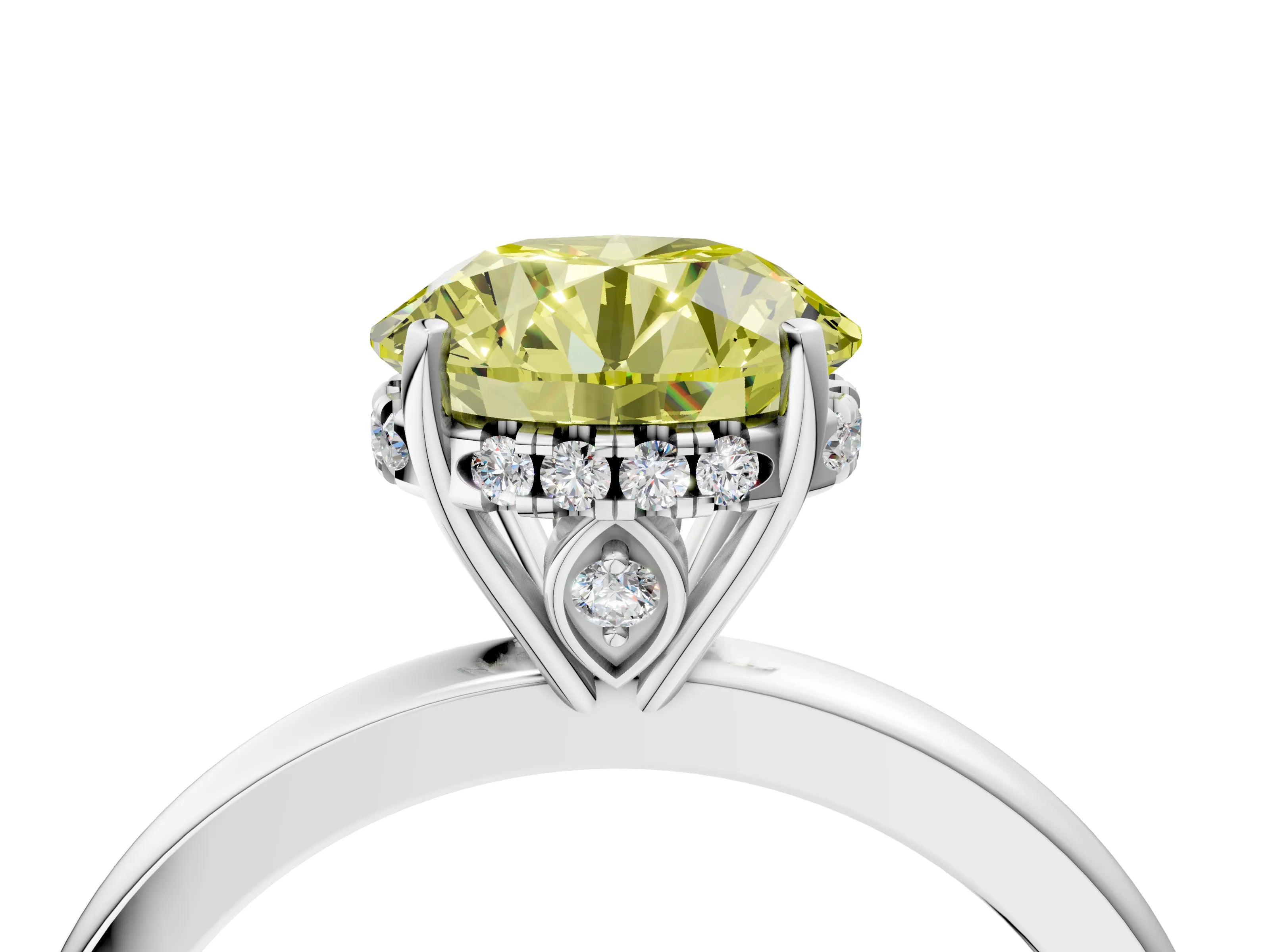 White gold Fancy Yellow Round Cut Solitaire Diamond Ring with Prong Setting and Plain Band_16