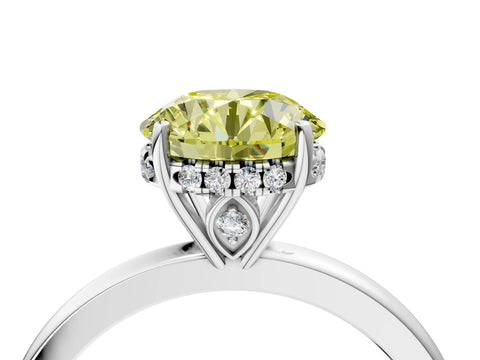 White gold Fancy Yellow Round Cut Solitaire Diamond Ring with Prong Setting and Plain Band_16