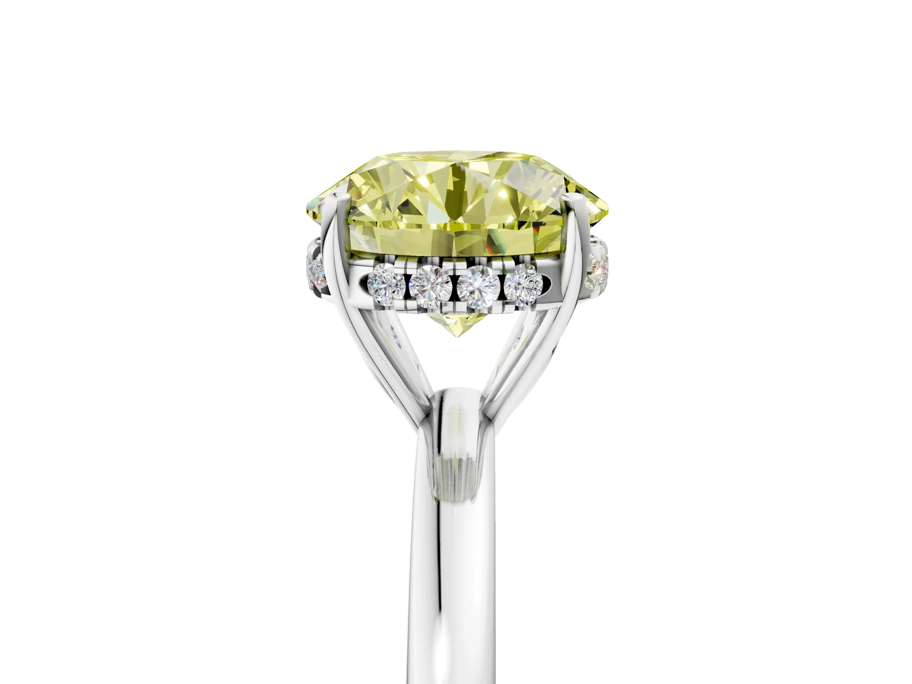 White gold Fancy Yellow Round Cut Solitaire Diamond Ring with Prong Setting and Plain Band_17