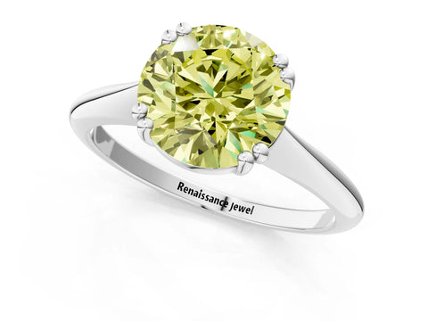 White gold Fancy Yellow Round Cut Solitaire Diamond Ring with Six-Prong Setting and Classic Band_1
