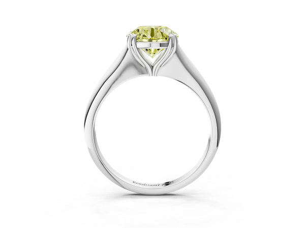 White Gold Round Solitaire Engagement Ring Setting for Fancy Yellow Center with Slim Tapered Band