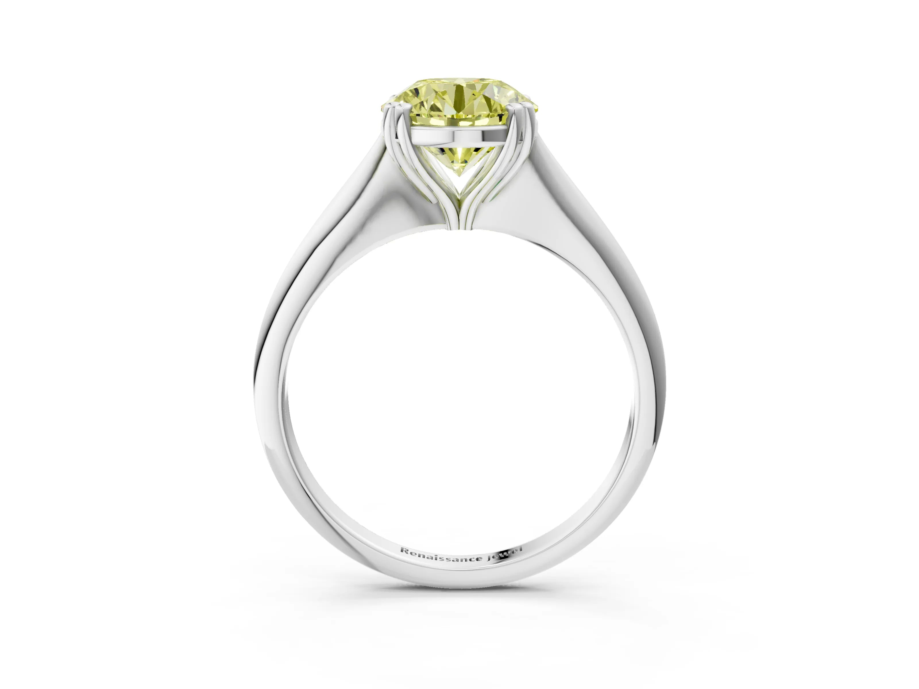 White gold Fancy Yellow Round Cut Solitaire Diamond Ring with Six-Prong Setting and Classic Band_3