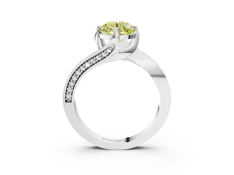 White gold Fancy Yellow Round Cut Solitaire Diamond Twist Band with Pavé Setting and Four-Prong Setting_15