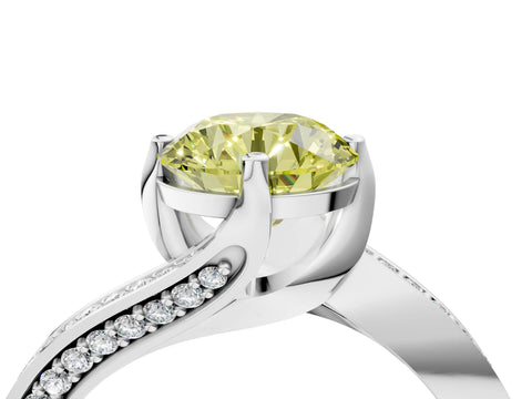 White gold Fancy Yellow Round Cut Solitaire Diamond Twist Band with Pavé Setting and Four-Prong Setting_16