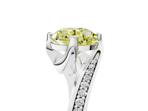 White gold Fancy Yellow Round Cut Solitaire Diamond Twist Band with Pavé Setting and Four-Prong Setting_17
