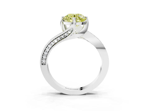 White gold Fancy Yellow Round Cut Solitaire Diamond Twist Band with Pavé Setting and Four-Prong Setting_3