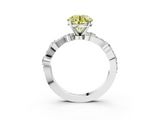 White gold Fancy Yellow Round  Cut Solitaire Diamond Twisted Band with Pave Setting_3