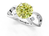 White gold Fancy Yellow Round  Cut Solitaire Diamond with Side Stones on Criss-Cross Band and Four-Prong Setting_1