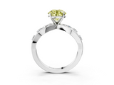 White gold Fancy Yellow Round  Cut Solitaire Diamond with Side Stones on Criss-Cross Band and Four-Prong Setting_3