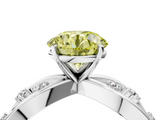 White gold Fancy Yellow Round  Cut Solitaire Diamond with Side Stones on Criss-Cross Band and Four-Prong Setting_4