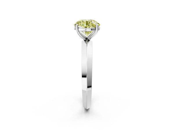 White gold Fancy Yellow Round  Cut Solitaire Engagement Ring with Flat Band and Four-Prong Setting