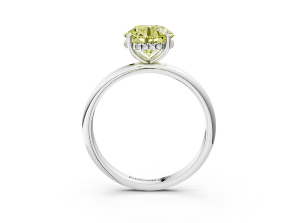 White gold Fancy Yellow Round  Cut Solitaire Engagement Ring with Four-Prong Setting and Classic Band