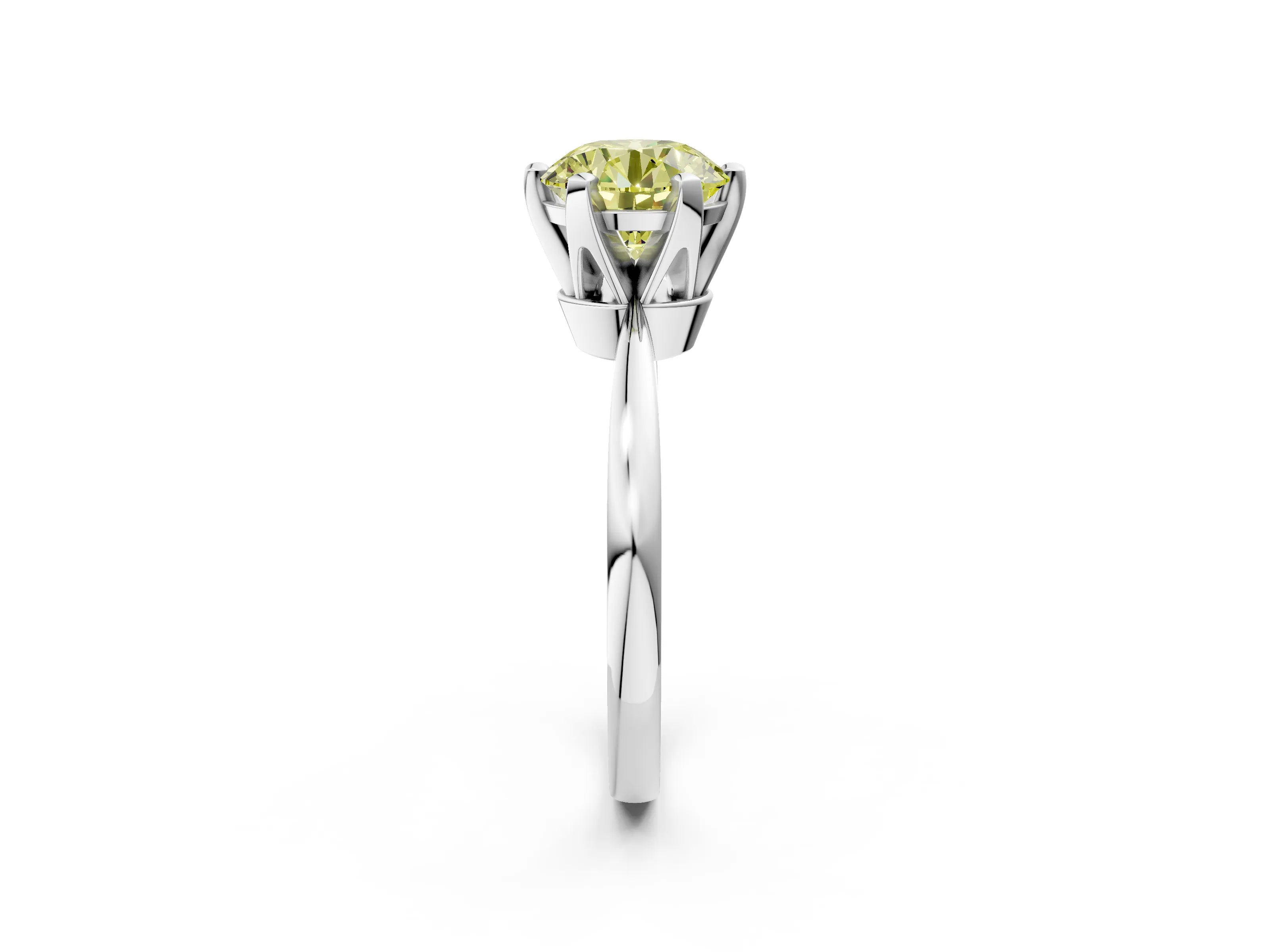 White gold Fancy Yellow Round Cut Solitaire Engagement Ring with Six-Prong Setting and Tapered Band_2