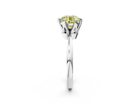 White gold Fancy Yellow Round Cut Solitaire Engagement Ring with Six-Prong Setting and Tapered Band_2