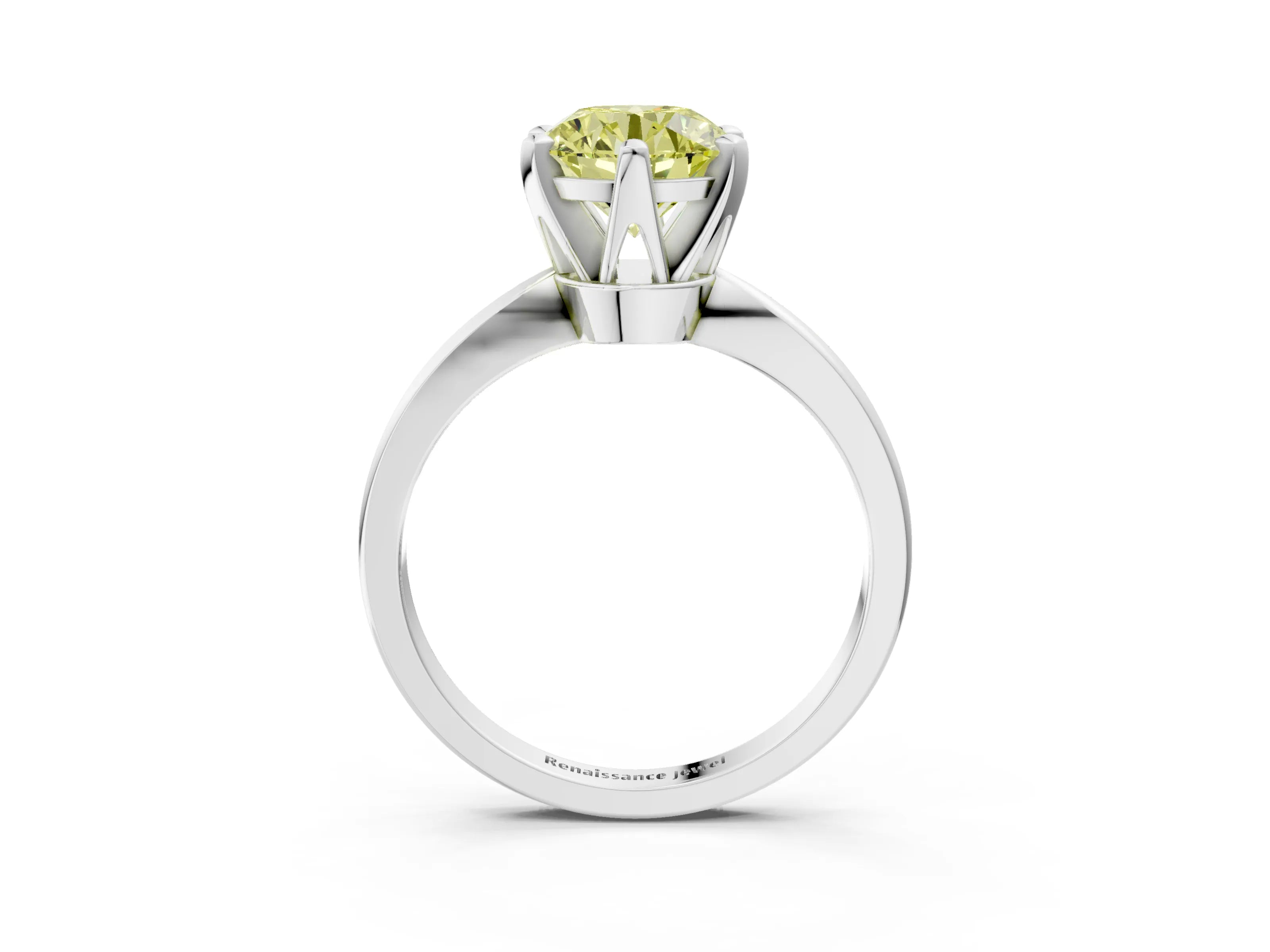White gold Fancy Yellow Round Cut Solitaire Engagement Ring with Six-Prong Setting and Tapered Band_3