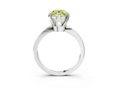 White gold Fancy Yellow Round Cut Solitaire Engagement Ring with Six-Prong Setting and Tapered Band_3