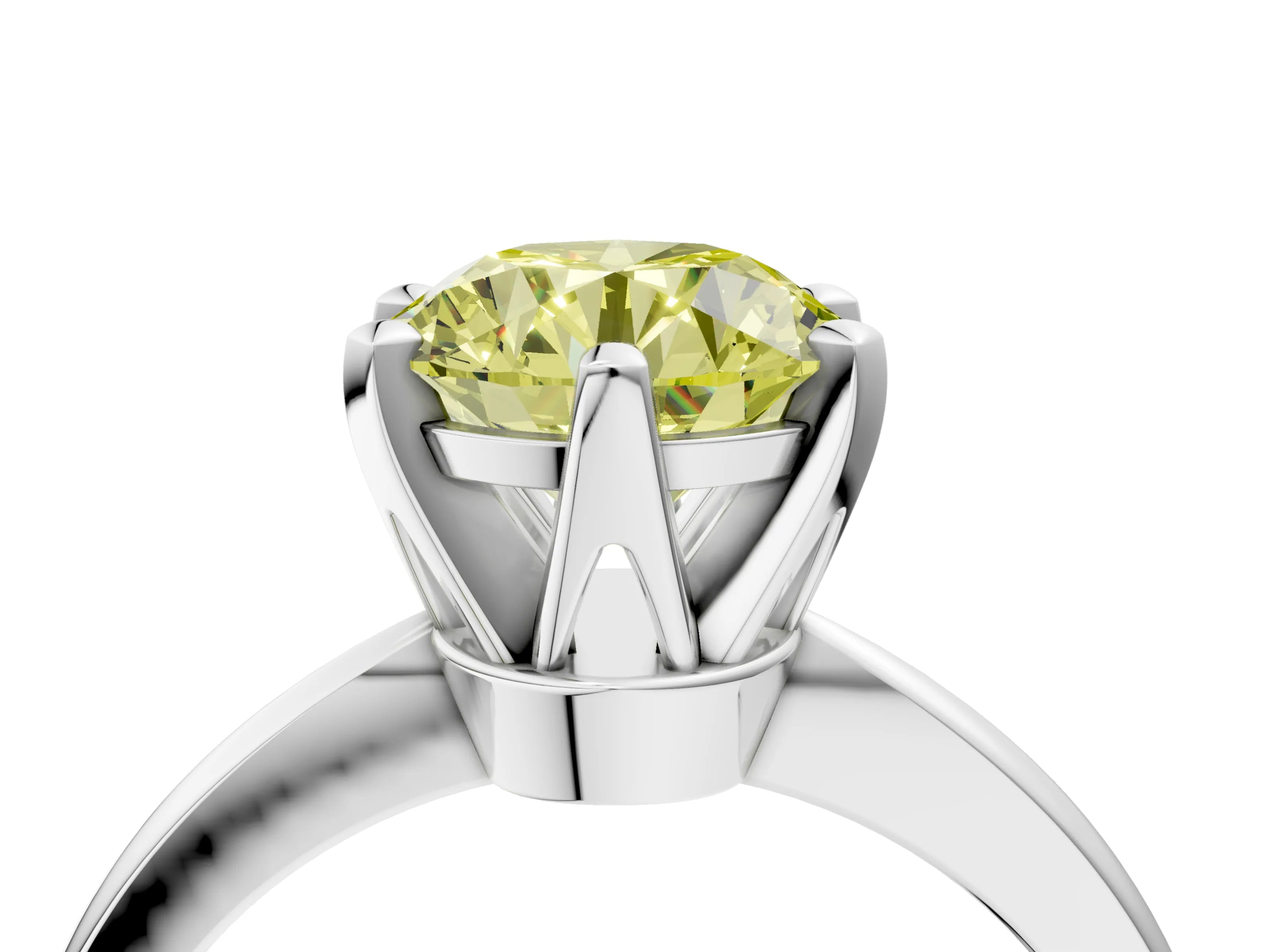 White gold Fancy Yellow Round Cut Solitaire Engagement Ring with Six-Prong Setting and Tapered Band_4