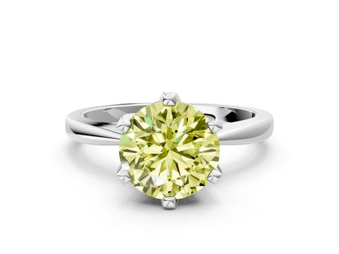 White gold Fancy Yellow Round Cut Solitaire Engagement Ring with Six-Prong Setting and Tapered Band