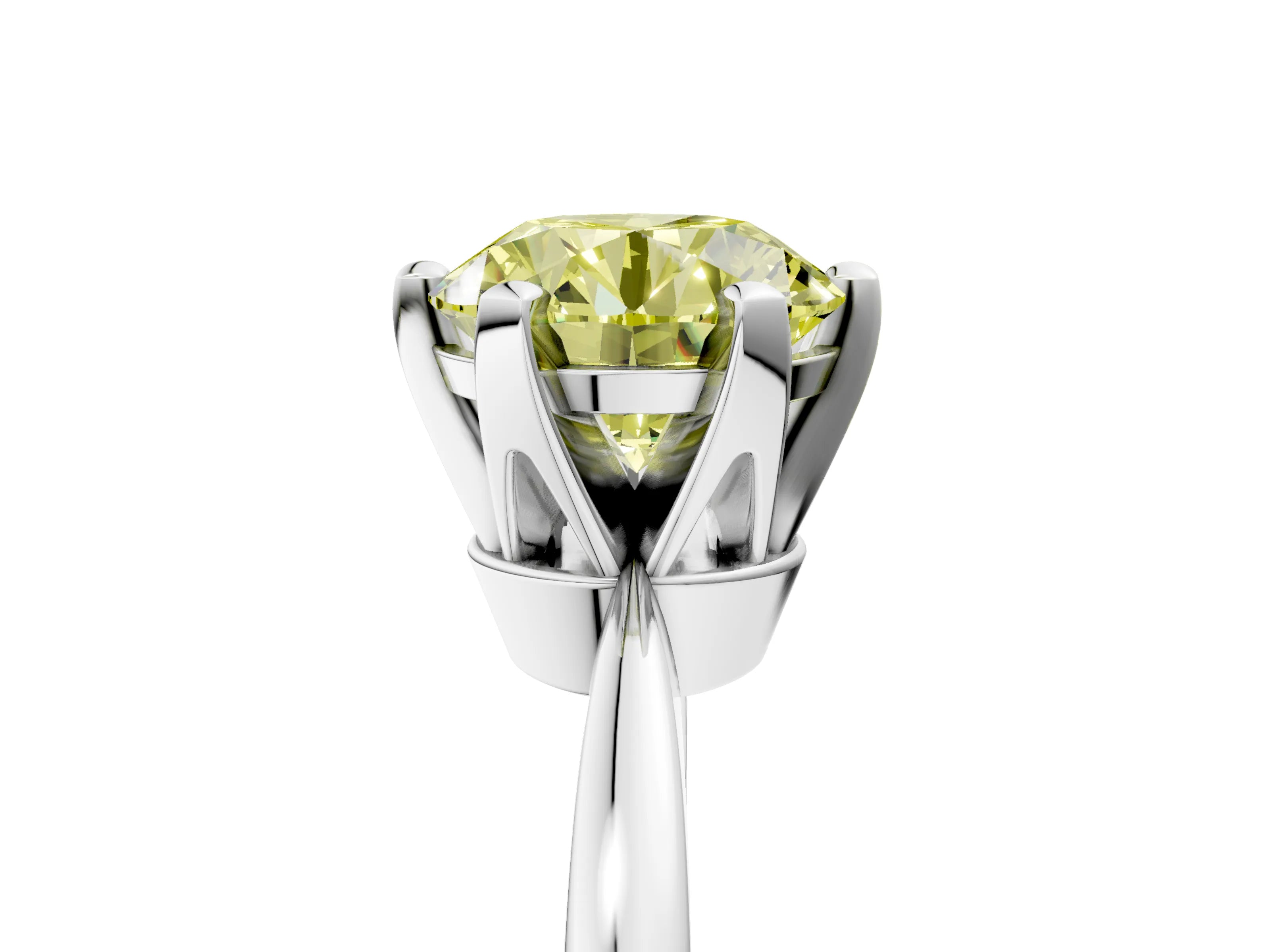 White gold Fancy Yellow Round Cut Solitaire Engagement Ring with Six-Prong Setting and Tapered Band_5