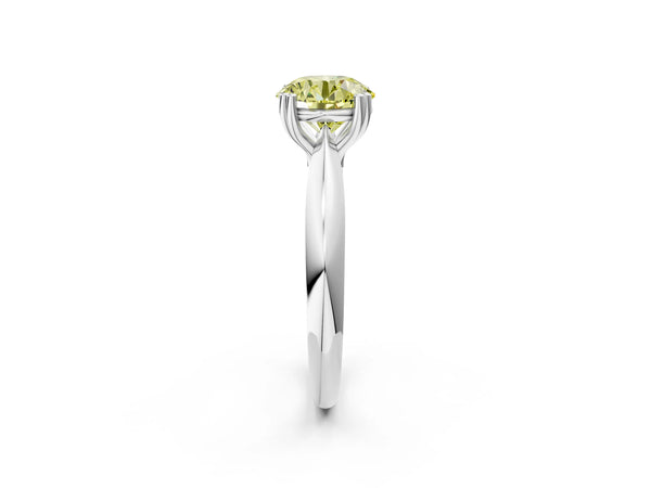 White gold Fancy Yellow Round  Cut Solitaire Engagement Ring with Tapered Band and Four-Prong Setting