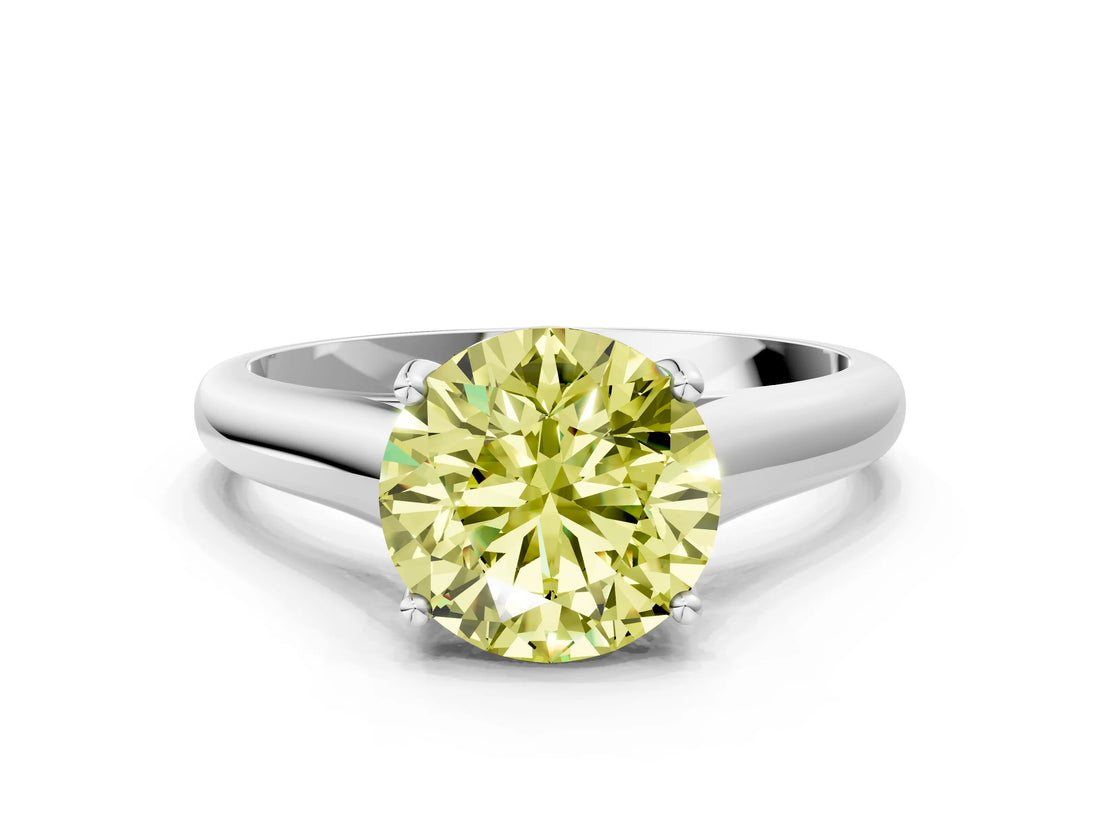 White gold Fancy Yellow Round Cut Solitaire Engagement Ring with Tapered Band and Four-Prong Setting_27