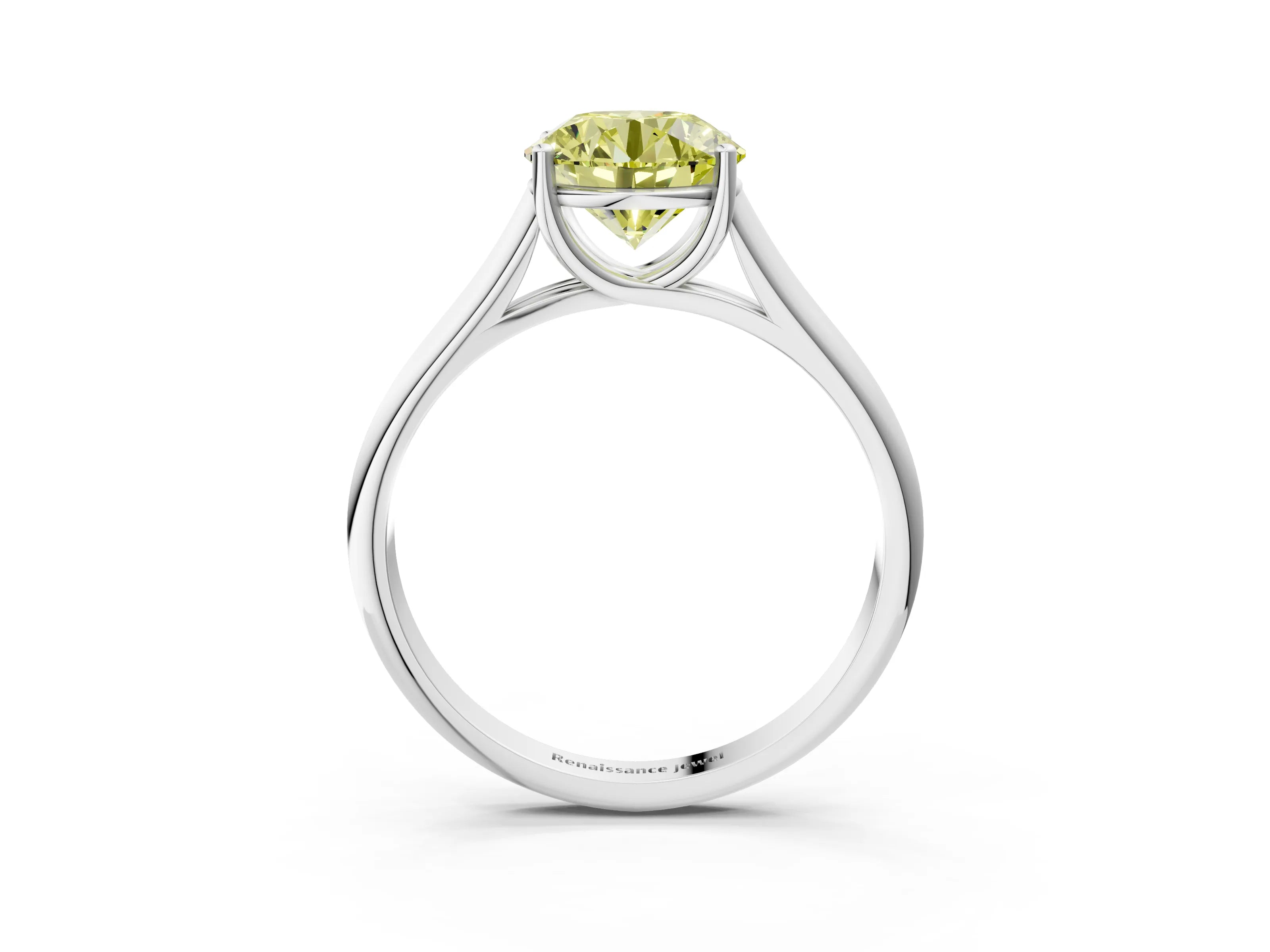 White gold Fancy Yellow Round Cut Solitaire Engagement Ring with Tapered Band and Four-Prong Setting_30