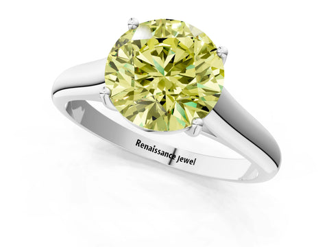 White gold Fancy Yellow Round Cut Solitaire Engagement Ring with Tapered Band and Four-Prong Setting_4