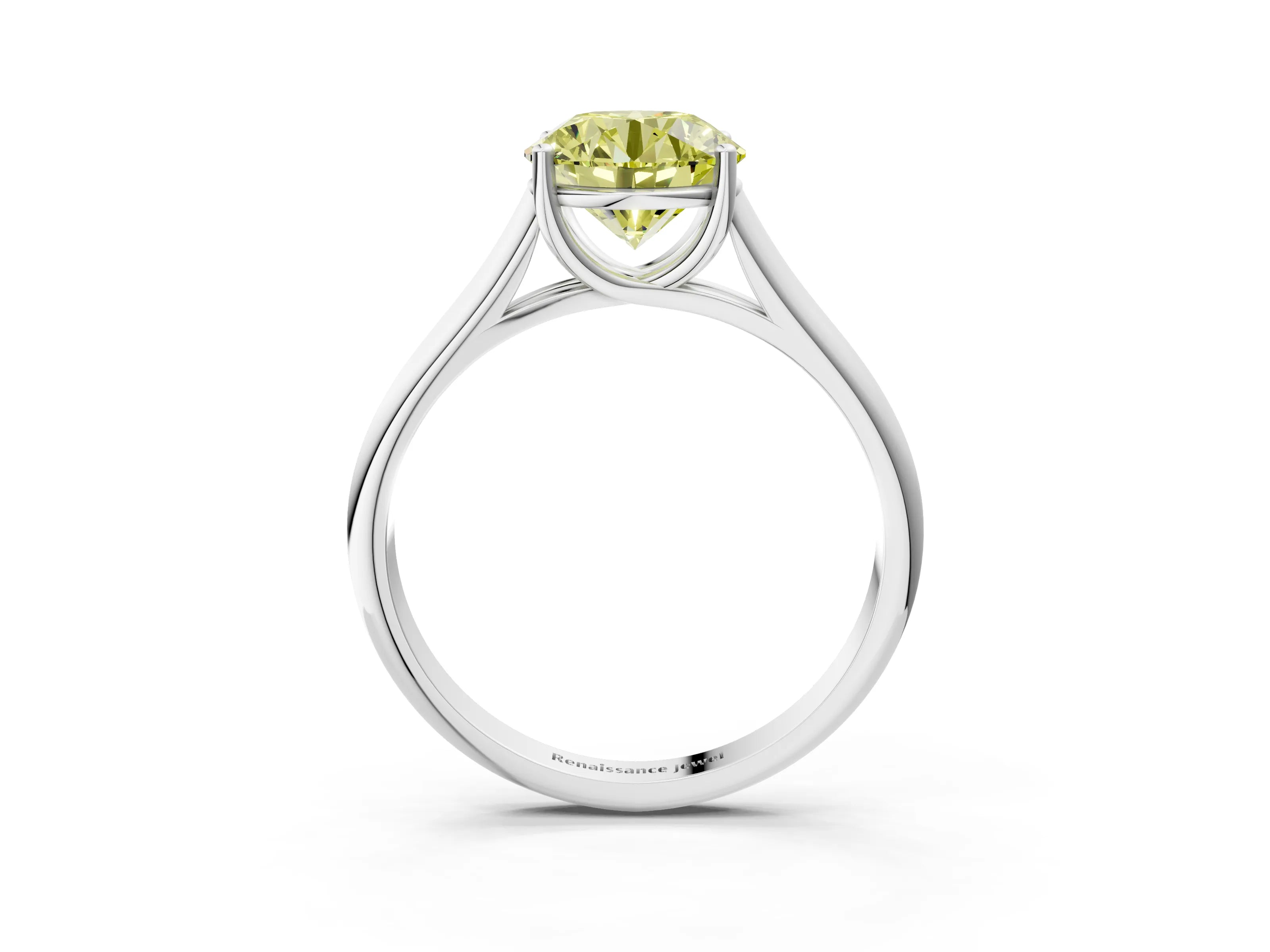 White gold Fancy Yellow Round Cut Solitaire Engagement Ring with Tapered Band and Four-Prong Setting_6