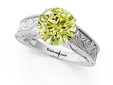 White gold Fancy Yellow Round  Cut Solitaire Engraved Band with Four-Prong Setting_1