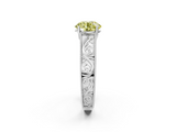 White gold Fancy Yellow Round  Cut Solitaire Engraved Band with Four-Prong Setting_2