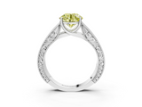 White gold Fancy Yellow Round  Cut Solitaire Engraved Band with Four-Prong Setting_3